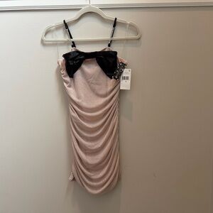 NWT Girls Xtraordinary Blush and Black Ruched Bow Dress Size 14